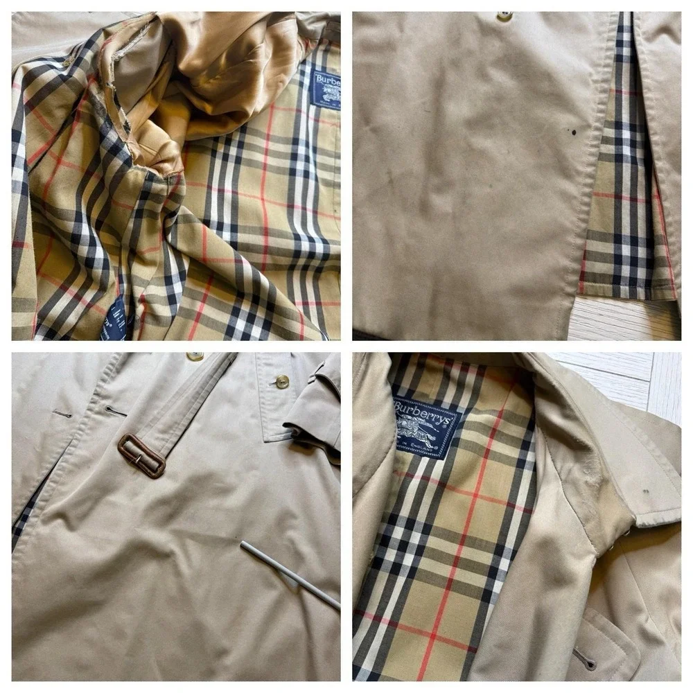 VTG BURBERRYS Double Breasted‎ Belted Trench Coat NOVA CHECK Liner 54 R England - Picture 7 of 13